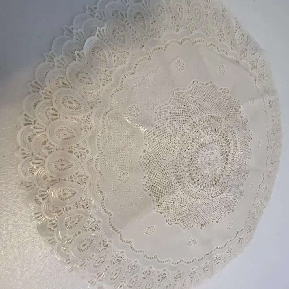 Vintage 70s-80s Silicone Lace Tablecloth Doily Round Ivory Table Topper Lot Of 7
